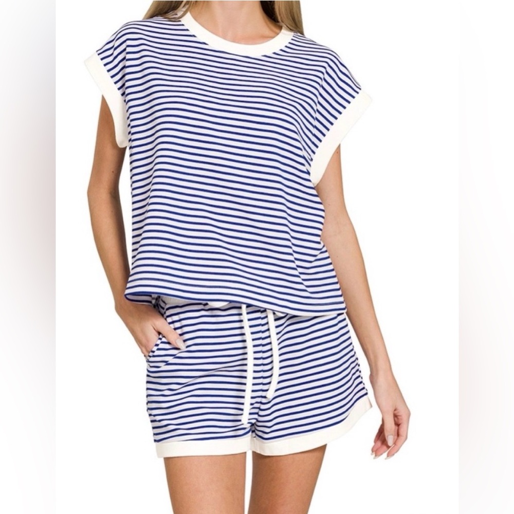 Zenana blue and white striped set